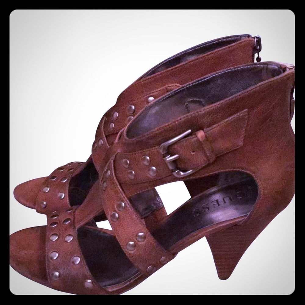 Guess brown leather ankle booties